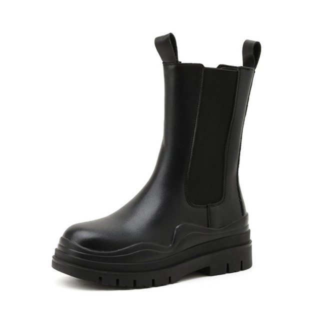 Women Boots Platform Chelsea Chunky Tread Sole Combat Martin Mid-calf Boots 35-40