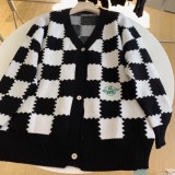 2021 Autumn Winter Warm Plaid Knitted Cardigan Sweater