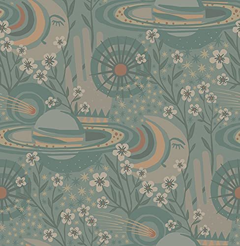 Pip & Lo PLS4209 Teal Ethereal Cosmos Peel Stick Wallpaper, Blue