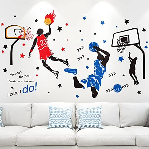 3D Basketball Wall Decals Sports Decor Basketball Player Wall Stickers Basketball Wall Decals Wallpaper for Boys Kids Room Decor