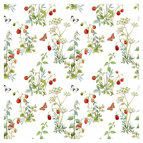 19x394 in - Peel and Stick Self-Adhesive Decorative Foil Wall Mural Removable Sticker Print Picture Image Design Home Decor - Nature Butterfly Fruit Strawberry Flowers b-B-10079-j-a