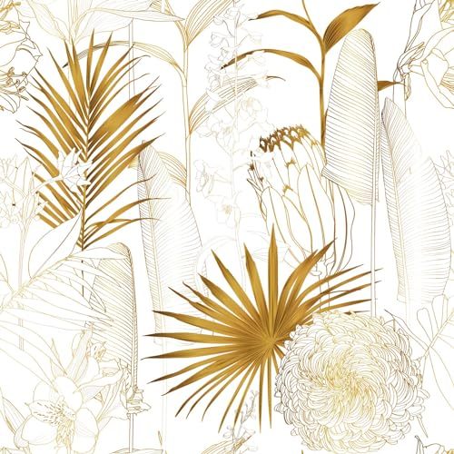 Gold/White Chrysanthemum Floral Peel and Stick Wallpaper 118.1 x17.71