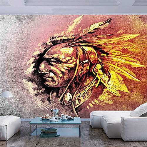 55x30 inches Wall Mural,Native Indian Chief Illustration in Grunge Style Eagle Spirit Ethnic Print Peel and Stick Self-Adhesive Wallpaper