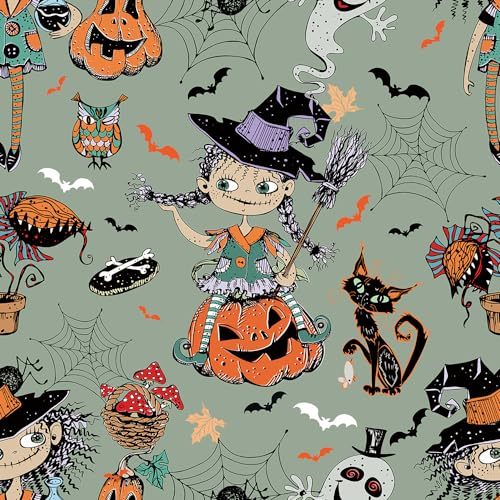 18 x236  Mystic Thanksgiving Witches Girl Pumpkins Peel and Stick Self Adhesive Wallpaper