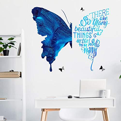 Blue Butterfly Wall Sticker to Be Happy Inspirational Quotes Wall