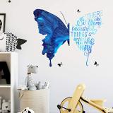 Blue Butterfly Wall Sticker to Be Happy Inspirational Quotes Wall