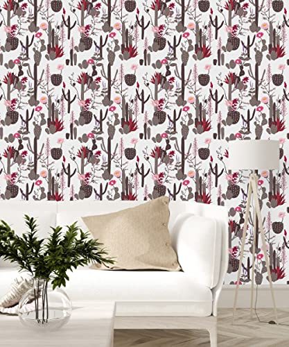 White Cactus Wallpaper Peel-and-Stick 25  W x 125  H T1112_125