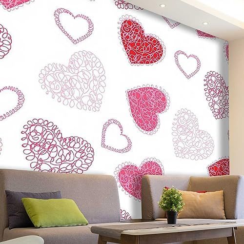 Red Background Wallpaper Love Heart Shaped PVC Wallpaper Wallpaper for Bedroom Modern Design (W) 78.7  X(H) 78.7 