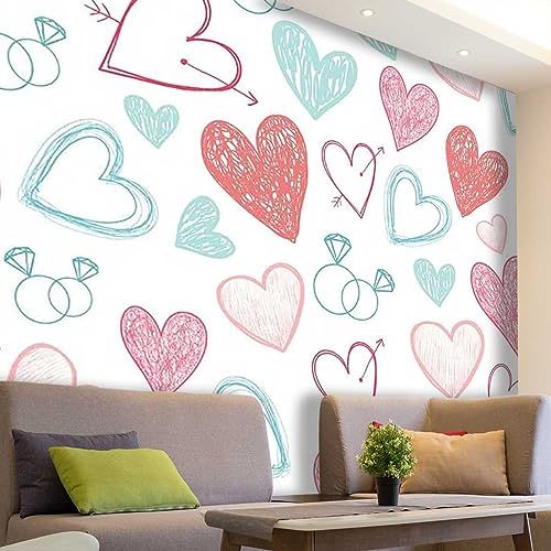 Red Peel and Stick Wallpaper Love Heart Shaped Ceiling Wallpaper (W) 59  X(H) 48