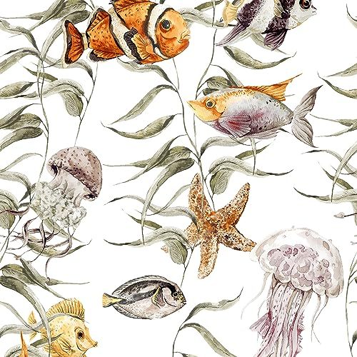 Peel and Stick Wallpaper Animal Wallpaper Ocean Fish  17.5inch×160inch