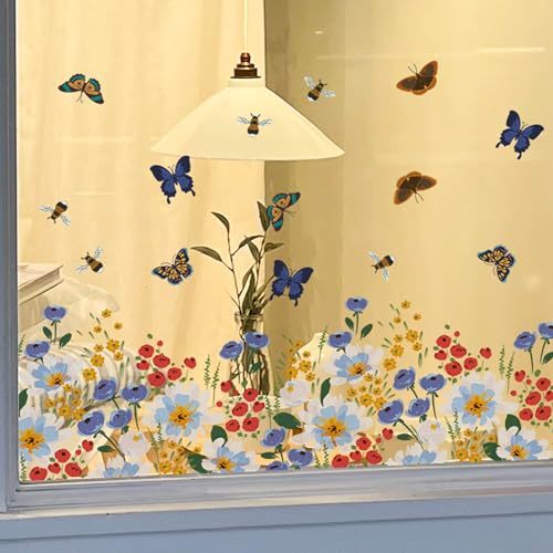 Wild Flower Spring Window Clings for Glass Windows - Spring Window Stickers - Window Clings Flowers for Springtime Window Clings - 15 x Butterfly Window Clings - Daffodil Window Clings