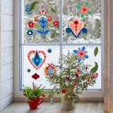 Double-Sided Stained Glass Window Film, Watercolor Border Vintage Window Stickers, Static Cling Window Decals, Non-Adhesive Decor for Glass Door, Flat Red Paper Cutting