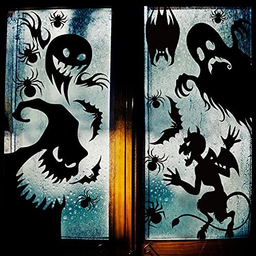 Halloween Window Cling Sticker,Giant Spooky Monster Silhouette Window Decal for Halloween Party Decoration,4 Sheet