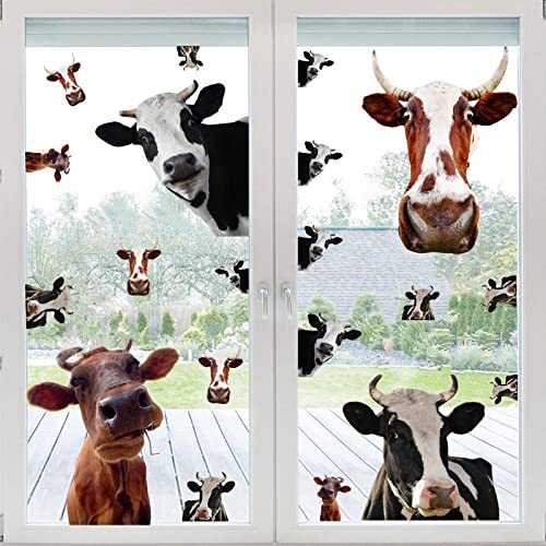Large 20PCS Funny Cow Decals Cow Window Stickers Peeking Cow Wall Sticker Peel and Stick Decal Rustic Farm Animal Wall Decals Cow Print Decor Vinyl Art Mural Sticker for Living Room Kitchen Decoration