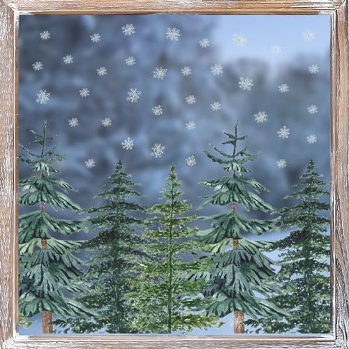 Horaldaily 130 PCS Christmas Window Cling Sticker, Trees Snow for Home Party Supplies Shop Window Glass Display Decoration