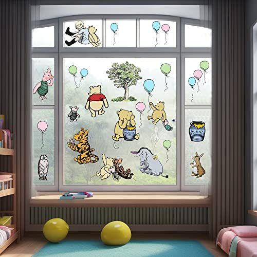 Cartoon Window Clings Decals,Party Removable Stickers for Glass Windows,Birthday Party Supplies Holiday Home Decorations (Classic Winnie)