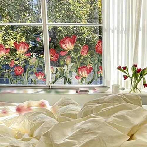 127Pcs Spring Summer Tulip Window Clings Floral Window Stickers Double-Side Glass Decals for Home Office School Party Shop Display Decorations