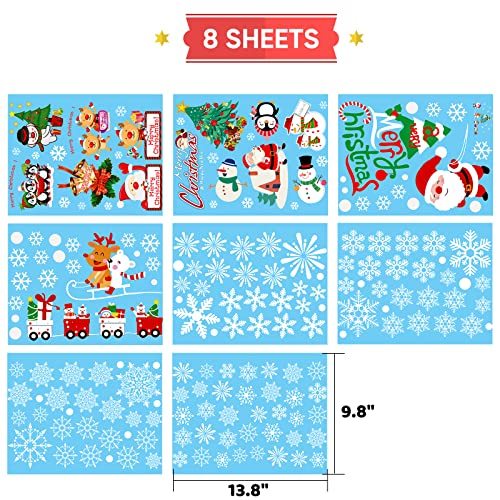 195 PCS Snowflakes Christmas Window Clings Decal Stickers, Xmas Window Stickers Decal 8 Sheets