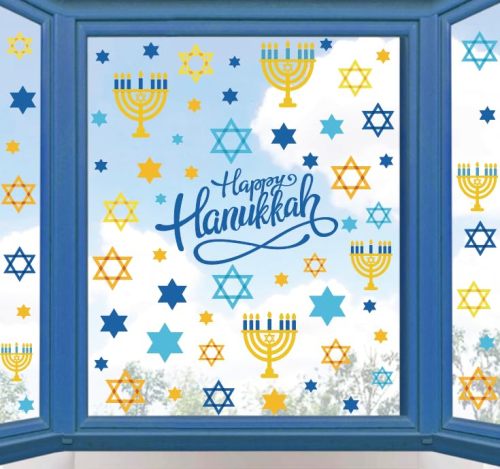 Whaline 9 Sheet Hanukkah Window Clings Menorah Star Window Decals Chanukah Static Window Stickers Decor for Home School Party Supplies, 7.8 x 11.8 Inch