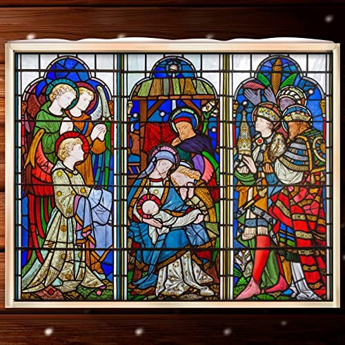 Christmas Window Clings Nativity Decorations Reusable Non Adhesive Sticker Vinyl Religious Holiday and Door Decor Decals for Home Xmas (30.71 x 39.37 Inch)