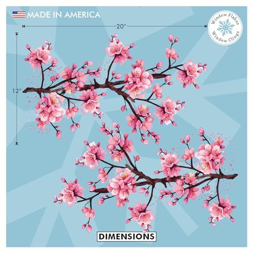 Spring Cherry Blossom Branches Window Cling Decal Stickers for Glass. 2 Piece Vibrant Large Double Sided Home Decor Decal. Flowering Spring Window Cling Decal for Glass. Made in America.