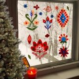 Double-Sided Stained Glass Window Film, Watercolor Border Vintage Window Stickers, Static Cling Window Decals, Non-Adhesive Decor for Glass Door, Flat Red Paper Cutting