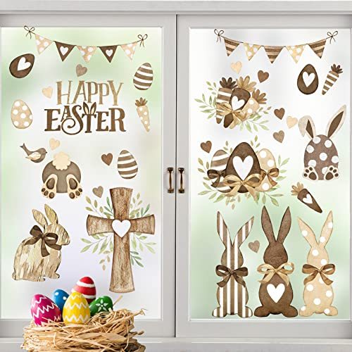 Happy Easter Bunny Rabbit Window Clings 9 Sheets, Religious Cross Eggs Carrot Glass Stickers Decals Decorations, Spring Christian Holiday Home Kitchen Decor