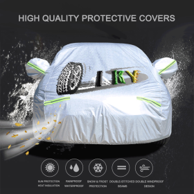 IKY Aluminium Film Waterproof UV-Proof Windproof Car Cover with Zipper Storage and Lock for All Weather