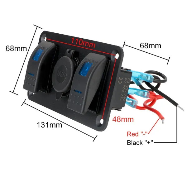 IKY Circuit Control 12-24V Socket Switch Dual USB Port for Car Marine Ship LED Rocker Switch Panel Universal Interior Parts