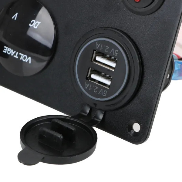 IKY LED Toggle Rocker Switch Panel Digital Voltmeter Dual USB Port 12V Outlet Combination Waterproof for Car Marine Ship