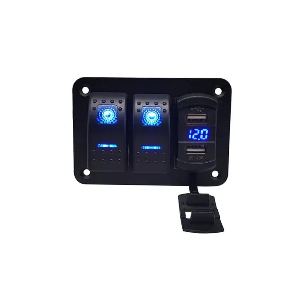 IKY  3/4/5 Gang ON Off Rocker Switch Panel with 4.2A Dual USB Charger Socket LED Digital Voltmeter Car Marine Boat LED Switch Panel
