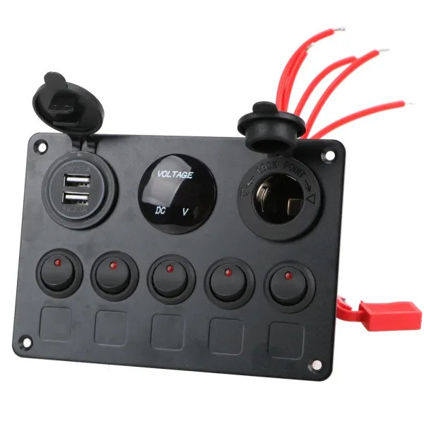 IKY LED Toggle Rocker Switch Panel Digital Voltmeter Dual USB Port 12V Outlet Combination Waterproof for Car Marine Ship