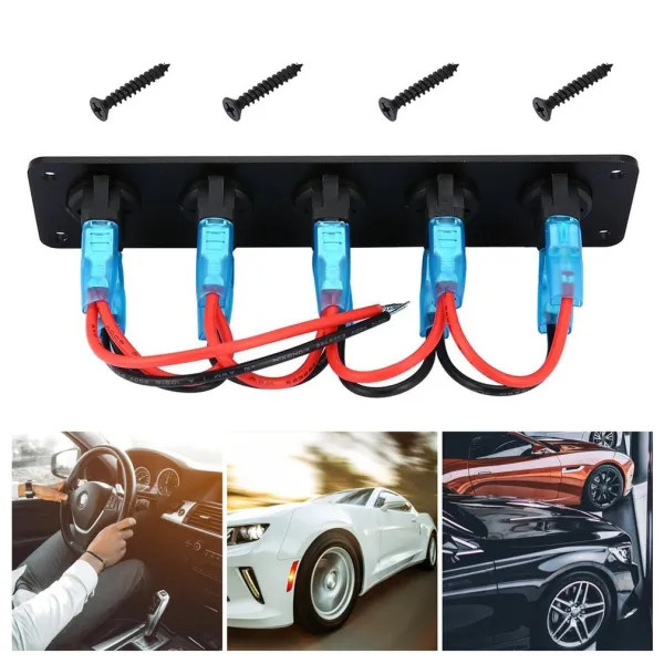 IKY 12/24 volt 5 Gang 12V Rocker Switch for Car Marine Boat Circuit Breakers Overload Protected LED Light Rocker Switch Panel Circuit