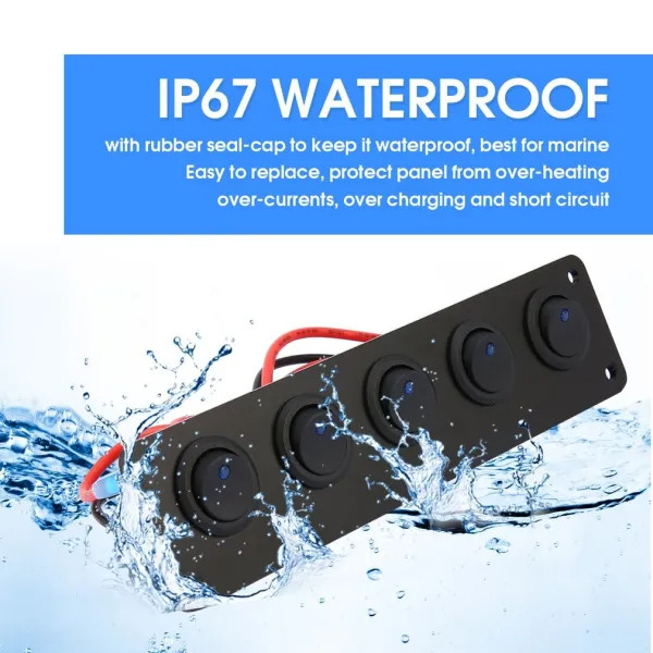 IKY 12/24 volt 5 Gang 12V Rocker Switch for Car Marine Boat Circuit Breakers Overload Protected LED Light Rocker Switch Panel Circuit
