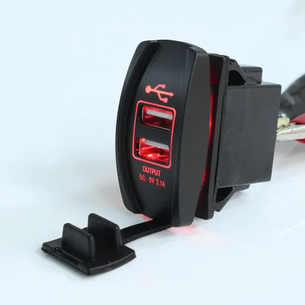IKY 12V 24V RED LED DUAL USB CHARGER BACKLIT UTV ROCKER SWITCH FOR MOTORCYCLE CAR TRUCK BOAT
