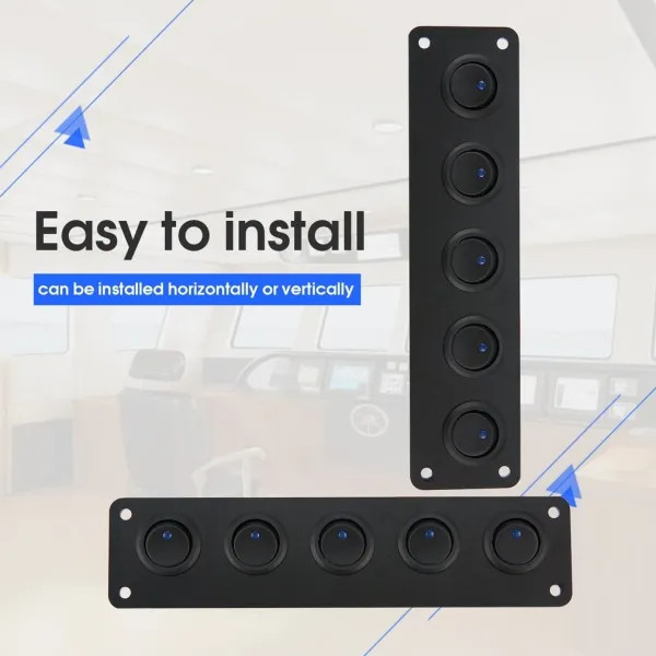 IKY 12/24 volt 5 Gang 12V Rocker Switch for Car Marine Boat Circuit Breakers Overload Protected LED Light Rocker Switch Panel Circuit