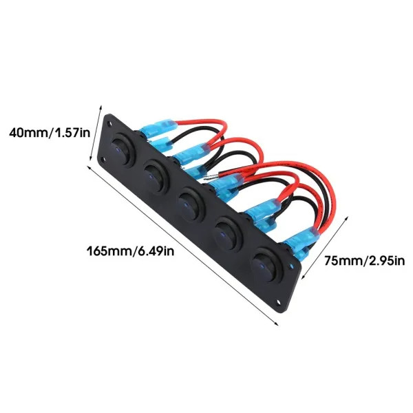 IKY 12/24 volt 5 Gang 12V Rocker Switch for Car Marine Boat Circuit Breakers Overload Protected LED Light Rocker Switch Panel Circuit