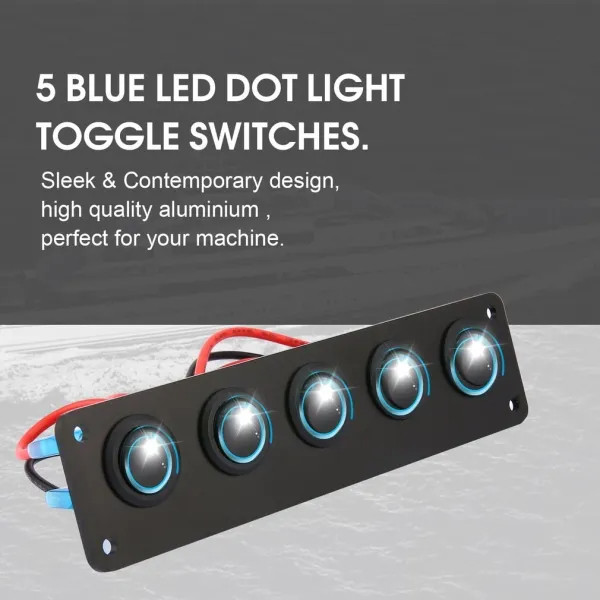 IKY 12/24 volt 5 Gang 12V Rocker Switch for Car Marine Boat Circuit Breakers Overload Protected LED Light Rocker Switch Panel Circuit