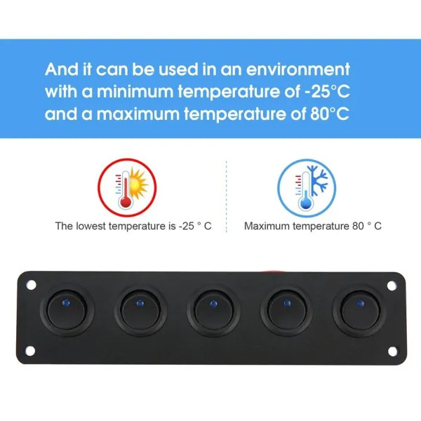 IKY 12/24 volt 5 Gang 12V Rocker Switch for Car Marine Boat Circuit Breakers Overload Protected LED Light Rocker Switch Panel Circuit
