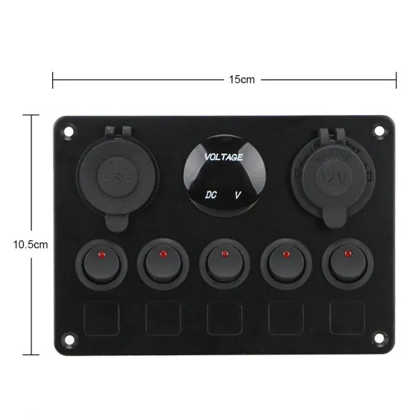 IKY LED Toggle Rocker Switch Panel Digital Voltmeter Dual USB Port 12V Outlet Combination Waterproof for Car Marine Ship