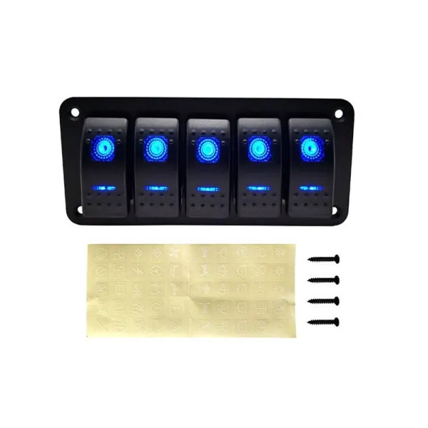 IKY  3/4/5 Gang ON Off Rocker Switch Panel with 4.2A Dual USB Charger Socket LED Digital Voltmeter Car Marine Boat LED Switch Panel