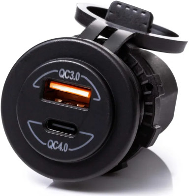 IKY Quick Charge QC3.0+PD Type C QC4.0 Car Charger Waterproof Dual USB Fast Charger Socket Power Outlet with LED Marine Boat Motorcycle