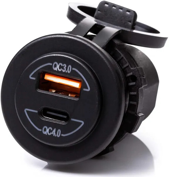 IKY Quick Charge QC3.0+PD Type C QC4.0 Car Charger Waterproof Dual USB Fast Charger Socket Power Outlet with LED Marine Boat Motorcycle