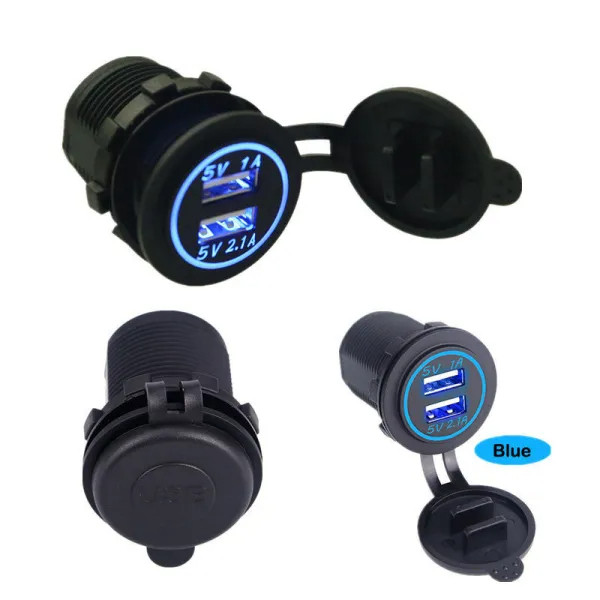 IKY Universal Car Charger USB Vehicle DC12V-32V Waterproof Dual USB Charger 2 Port Power Socket 5V 2.1A/1A