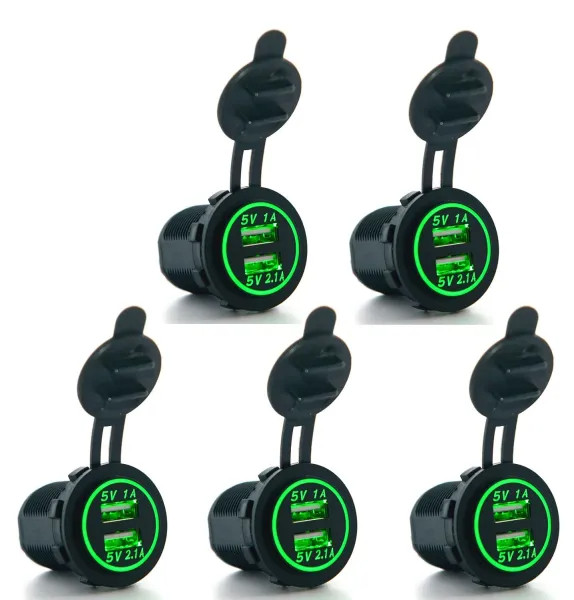 IKY Universal Car Charger USB Vehicle DC12V-32V Waterproof Dual USB Charger 2 Port Power Socket 5V 2.1A/1A