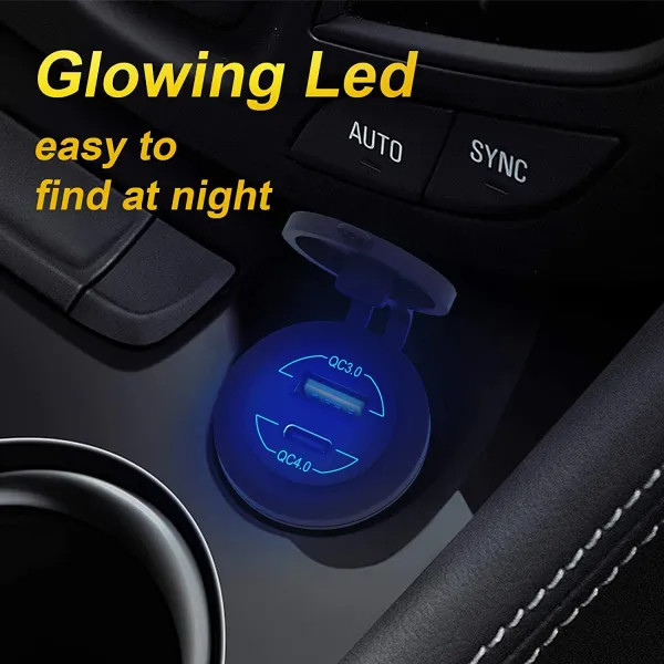 IKY Quick Charge QC3.0+PD Type C QC4.0 Car Charger Waterproof Dual USB Fast Charger Socket Power Outlet with LED Marine Boat Motorcycle