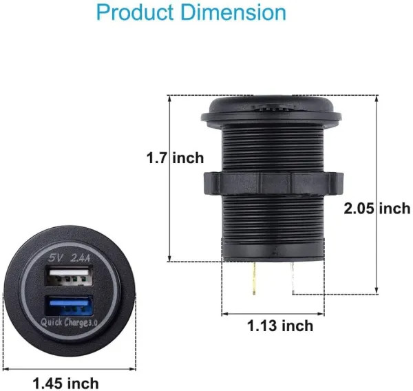 IKY Quick Charge 3.0 & 2.4A Dual USB Charger Socket Power Outlet For Car Marine Boat Rv Truck ATV UTV Camper
