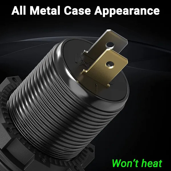 IKY USB C 12 Volt Outlet, Dual QC 3.0 18W & PD 45W Type C Triple 12V USB Socket Aluminum Car Charger With Touch Switch, Waterproof PD Fast Charge Adapter For Car Boat Marine RV Golf Cart Motorcycle