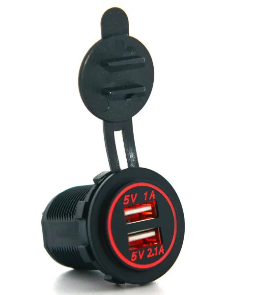 IKY Universal Car Charger USB Vehicle DC12V-32V Waterproof Dual USB Charger 2 Port Power Socket 5V 2.1A/1A