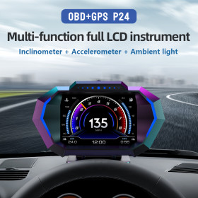 IKY OBD + GPS HUD P24 Car OBD Head Up Display HUD on Board Computer Digital Speedometer Water Temp Fuel Consumption Slope Meter
